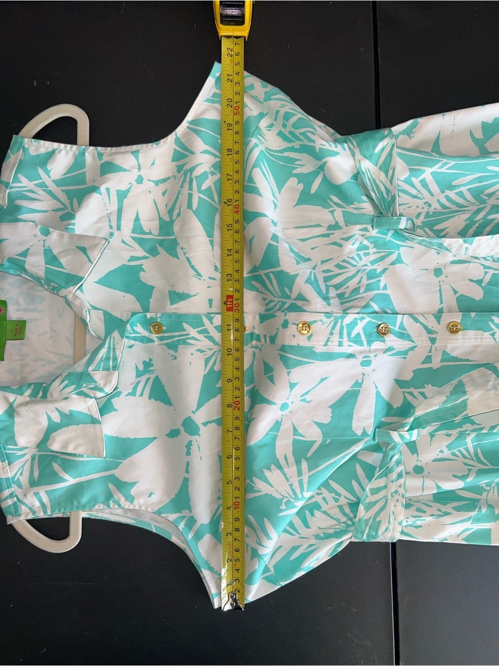 Island Republic Sleeveless Teal & White Floral Shirt Dress Tie Waist 100% Cotton - Picture 7 of 9
